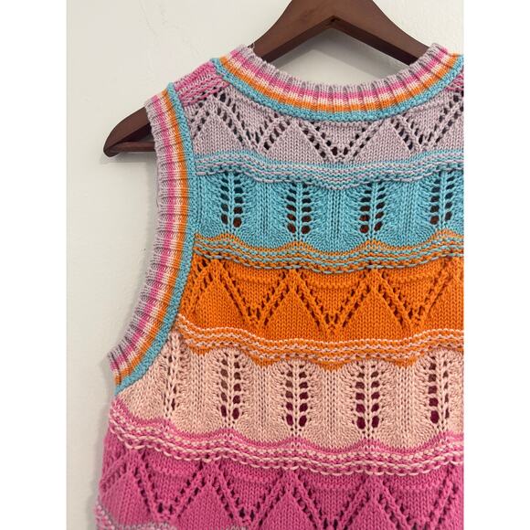 Zara Multicolor Stripe Crochet Open Knit Cropped Sleeveless Top - Picture 7 of 7